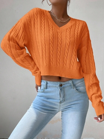 Chiquease V-Neck Cable Knit Sweater,Long Sleeve Tops Knit Pullover Fall Winter Outfit - Image 24