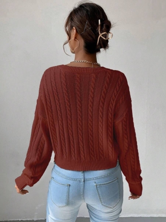 Chiquease V-Neck Cable Knit Sweater,Long Sleeve Tops Knit Pullover Fall Winter Outfit - Image 26