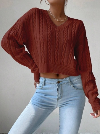 Chiquease V-Neck Cable Knit Sweater,Long Sleeve Tops Knit Pullover Fall Winter Outfit - Image 28