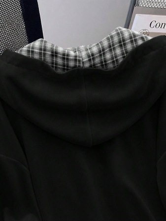 EMERY ROSE Fashionable Casual Style Long Sleeve Plaid Collar Zipper Letter Print Hoodie For Women Fall Cloth For Women, Christmas - Image 5