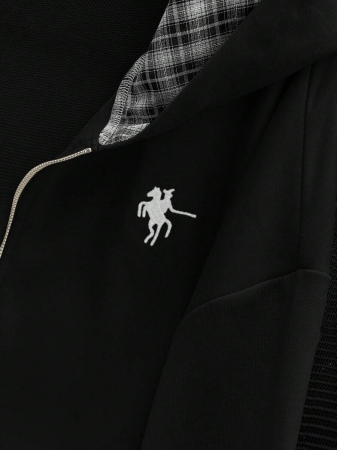 EMERY ROSE Fashionable Casual Style Long Sleeve Plaid Collar Zipper Letter Print Hoodie For Women Fall Cloth For Women, Christmas - Image 7