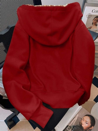 EMERY ROSE Fashionable Casual Style Long Sleeve Plaid Collar Zipper Letter Print Hoodie For Women Fall Cloth For Women, Christmas - Image 11