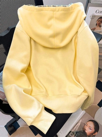 EMERY ROSE Fashionable Casual Style Long Sleeve Plaid Collar Zipper Letter Print Hoodie For Women Fall Cloth For Women, Christmas - Image 18