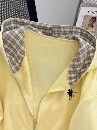 EMERY ROSE Fashionable Casual Style Long Sleeve Plaid Collar Zipper Letter Print Hoodie For Women Fall Cloth For Women, Christmas - Image 19