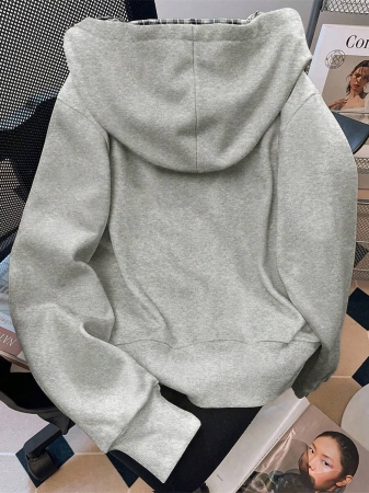 EMERY ROSE Fashionable Casual Style Long Sleeve Plaid Collar Zipper Letter Print Hoodie For Women Fall Cloth For Women, Christmas - Image 26