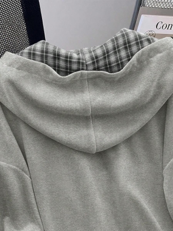 EMERY ROSE Fashionable Casual Style Long Sleeve Plaid Collar Zipper Letter Print Hoodie For Women Fall Cloth For Women, Christmas - Image 27