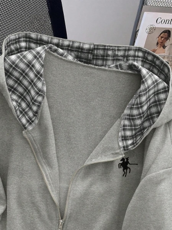 EMERY ROSE Fashionable Casual Style Long Sleeve Plaid Collar Zipper Letter Print Hoodie For Women Fall Cloth For Women, Christmas - Image 28