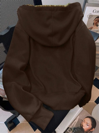 EMERY ROSE Fashionable Casual Style Long Sleeve Plaid Collar Zipper Letter Print Hoodie For Women Fall Cloth For Women, Christmas - Image 34