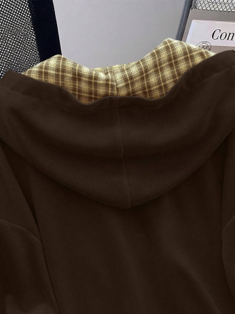 EMERY ROSE Fashionable Casual Style Long Sleeve Plaid Collar Zipper Letter Print Hoodie For Women Fall Cloth For Women, Christmas - Image 35