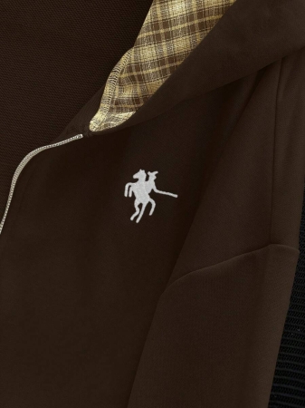 EMERY ROSE Fashionable Casual Style Long Sleeve Plaid Collar Zipper Letter Print Hoodie For Women Fall Cloth For Women, Christmas - Image 37