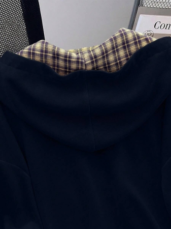 EMERY ROSE Fashionable Casual Style Long Sleeve Plaid Collar Zipper Letter Print Hoodie For Women Fall Cloth For Women, Christmas - Image 43