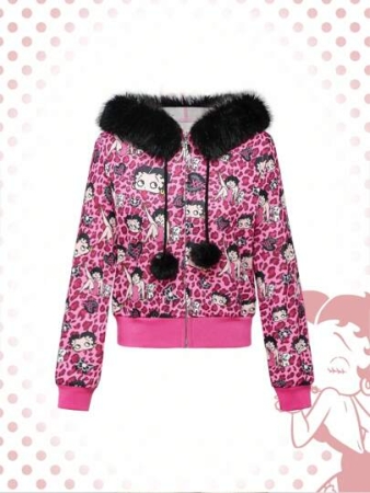 Betty Boop | ROMWE Vintage Y2K Rhinestone Leopard Print Cartoon Figure Graphic Zip-Up Women Hoodie