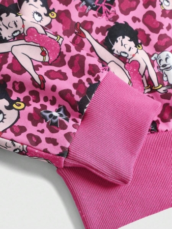 Betty Boop | ROMWE Vintage Y2K Rhinestone Leopard Print Cartoon Figure Graphic Zip-Up Women Hoodie - Image 5