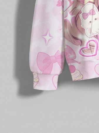 ROMWE Anime Anime Cartoon Cute Heart Graphic Loose Fit Pullover Hoodie For Women, Pink - Image 5