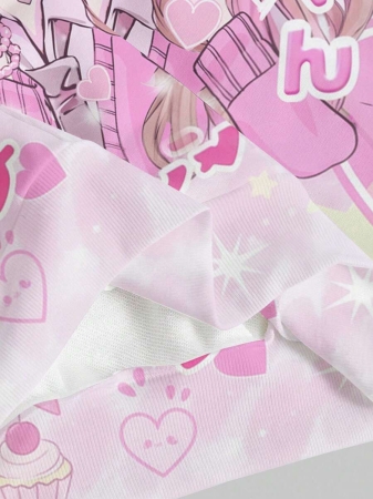 ROMWE Anime Anime Cartoon Cute Heart Graphic Loose Fit Pullover Hoodie For Women, Pink - Image 6