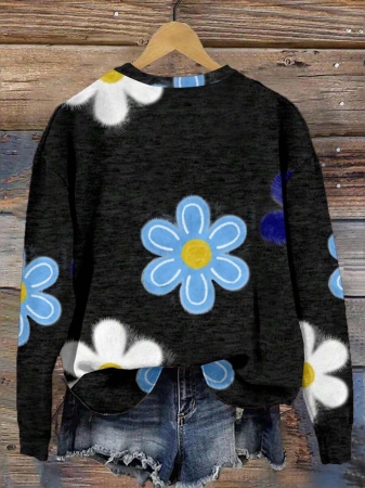 SHEIN LUNE Casual Cute Floral Pattern Round Neck Loose Fit Women Sweatshirt, Suitable For Autumn/Winter - Image 3