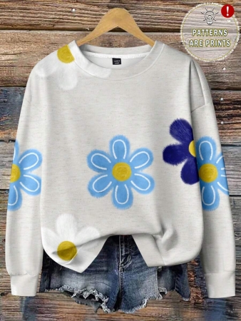 SHEIN LUNE Casual Cute Floral Pattern Round Neck Loose Fit Women Sweatshirt, Suitable For Autumn/Winter - Image 8