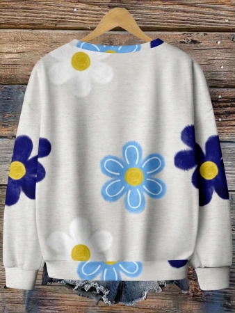 SHEIN LUNE Casual Cute Floral Pattern Round Neck Loose Fit Women Sweatshirt, Suitable For Autumn/Winter - Image 9