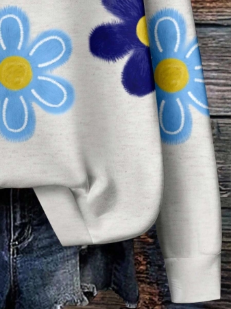 SHEIN LUNE Casual Cute Floral Pattern Round Neck Loose Fit Women Sweatshirt, Suitable For Autumn/Winter - Image 10