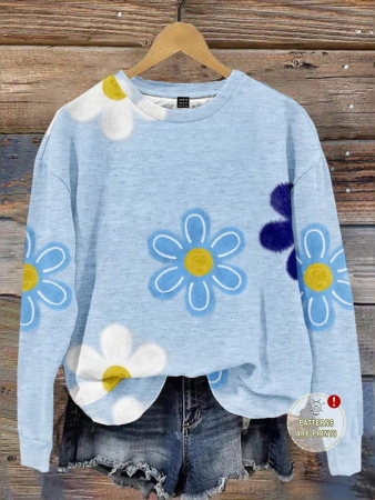 SHEIN LUNE Casual Cute Floral Pattern Round Neck Loose Fit Women Sweatshirt, Suitable For Autumn/Winter - Image 12