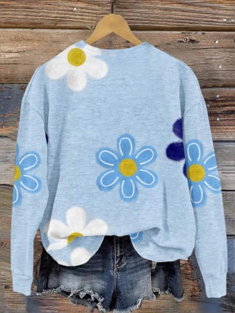 SHEIN LUNE Casual Cute Floral Pattern Round Neck Loose Fit Women Sweatshirt, Suitable For Autumn/Winter - Image 13