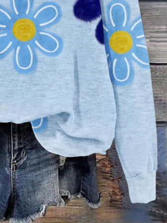 SHEIN LUNE Casual Cute Floral Pattern Round Neck Loose Fit Women Sweatshirt, Suitable For Autumn/Winter - Image 14