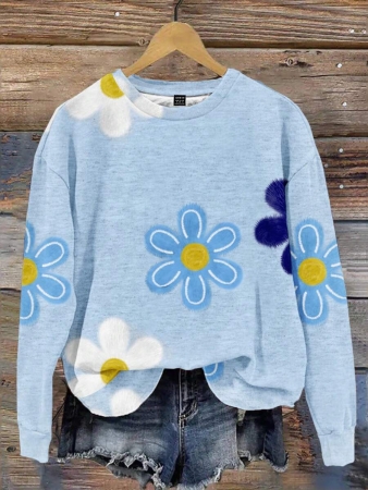 SHEIN LUNE Casual Cute Floral Pattern Round Neck Loose Fit Women Sweatshirt, Suitable For Autumn/Winter - Image 15