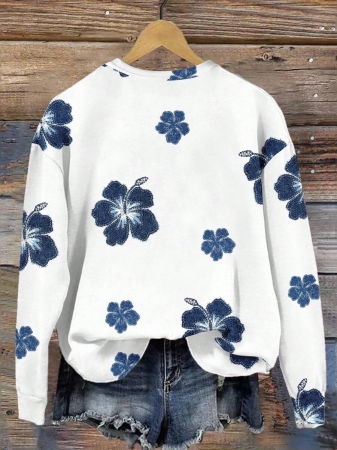 SHEIN LUNE Casual Cute Floral Pattern Round Neck Loose Fit Women Sweatshirt, Suitable For Autumn/Winter - Image 24