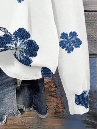 SHEIN LUNE Casual Cute Floral Pattern Round Neck Loose Fit Women Sweatshirt, Suitable For Autumn/Winter - Image 25