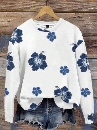 SHEIN LUNE Casual Cute Floral Pattern Round Neck Loose Fit Women Sweatshirt, Suitable For Autumn/Winter - Image 26