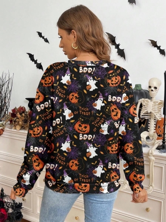 SHEIN LUNE Casual Cute Floral Pattern Round Neck Loose Fit Women Sweatshirt, Suitable For Autumn/Winter - Image 30