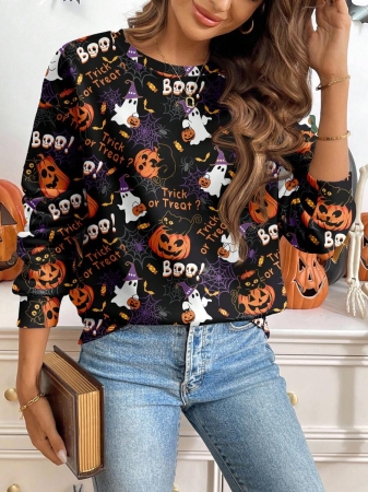 SHEIN LUNE Casual Cute Floral Pattern Round Neck Loose Fit Women Sweatshirt, Suitable For Autumn/Winter - Image 31
