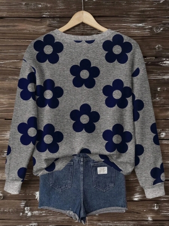 SHEIN LUNE Casual Cute Floral Pattern Round Neck Loose Fit Women Sweatshirt, Suitable For Autumn/Winter - Image 36