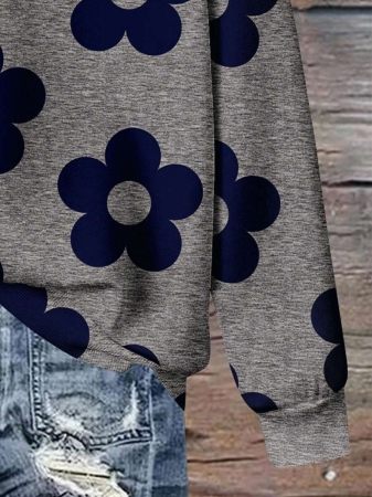 SHEIN LUNE Casual Cute Floral Pattern Round Neck Loose Fit Women Sweatshirt, Suitable For Autumn/Winter - Image 38