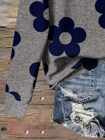 SHEIN LUNE Casual Cute Floral Pattern Round Neck Loose Fit Women Sweatshirt, Suitable For Autumn/Winter - Image 41