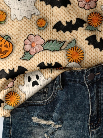 SHEIN LUNE Casual Cute Floral Pattern Round Neck Loose Fit Women Sweatshirt, Suitable For Autumn/Winter - Image 44