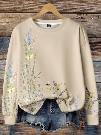 SHEIN LUNE Casual Cute Floral Pattern Round Neck Loose Fit Women Sweatshirt, Suitable For Autumn/Winter - Image 46
