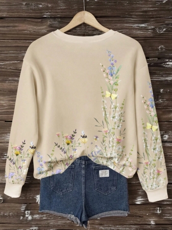 SHEIN LUNE Casual Cute Floral Pattern Round Neck Loose Fit Women Sweatshirt, Suitable For Autumn/Winter - Image 47