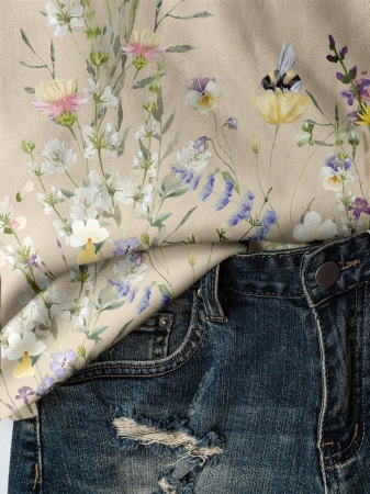 SHEIN LUNE Casual Cute Floral Pattern Round Neck Loose Fit Women Sweatshirt, Suitable For Autumn/Winter - Image 48