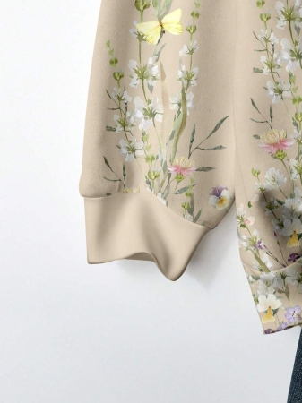 SHEIN LUNE Casual Cute Floral Pattern Round Neck Loose Fit Women Sweatshirt, Suitable For Autumn/Winter - Image 50