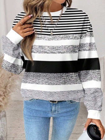 SHEIN LUNE Casual Cute Floral Pattern Round Neck Loose Fit Women Sweatshirt, Suitable For Autumn/Winter - Image 64