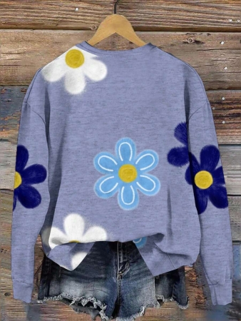 SHEIN LUNE Casual Cute Floral Pattern Round Neck Loose Fit Women Sweatshirt, Suitable For Autumn/Winter - Image 69