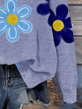 SHEIN LUNE Casual Cute Floral Pattern Round Neck Loose Fit Women Sweatshirt, Suitable For Autumn/Winter - Image 70