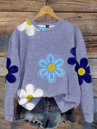 SHEIN LUNE Casual Cute Floral Pattern Round Neck Loose Fit Women Sweatshirt, Suitable For Autumn/Winter - Image 71