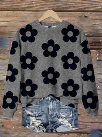 SHEIN LUNE Casual Cute Floral Pattern Round Neck Loose Fit Women Sweatshirt, Suitable For Autumn/Winter - Image 73