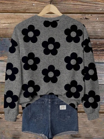 SHEIN LUNE Casual Cute Floral Pattern Round Neck Loose Fit Women Sweatshirt, Suitable For Autumn/Winter - Image 74