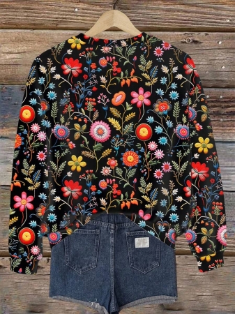 SHEIN LUNE Casual Cute Floral Pattern Round Neck Loose Fit Women Sweatshirt, Suitable For Autumn/Winter - Image 81