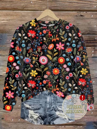 SHEIN LUNE Casual Cute Floral Pattern Round Neck Loose Fit Women Sweatshirt, Suitable For Autumn/Winter - Image 87