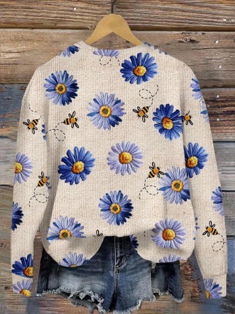 SHEIN LUNE Casual Cute Floral Pattern Round Neck Loose Fit Women Sweatshirt, Suitable For Autumn/Winter - Image 89