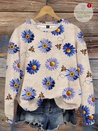 SHEIN LUNE Casual Cute Floral Pattern Round Neck Loose Fit Women Sweatshirt, Suitable For Autumn/Winter - Image 90